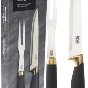 Taylors Eye Witness 5pc Kitchen Knife Block Set - Brooklyn Range Chrome Coloured Bolsters, Finely Ground Razor Sharp Stainless Steel Blades. Soft Grip Handles. Set In Matching Rotating Holder.