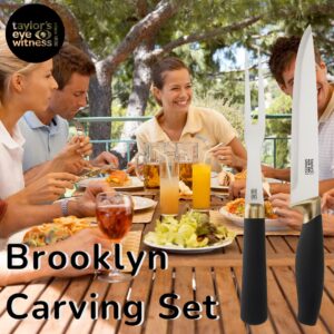 Taylors Eye Witness 5pc Kitchen Knife Block Set - Brooklyn Range Chrome Coloured Bolsters, Finely Ground Razor Sharp Stainless Steel Blades. Soft Grip Handles. Set In Matching Rotating Holder.