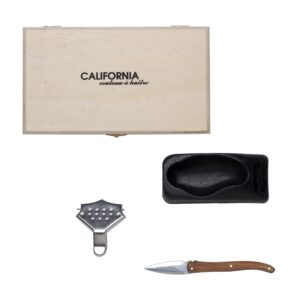 Oyster Knife & Shucker Tool Set in Pinewood Gift Box by California Oyster Co – French Designed Lemon Squeeze, Non-Slip Oyster Holder, and Beechwood Oyster Shucking Knife