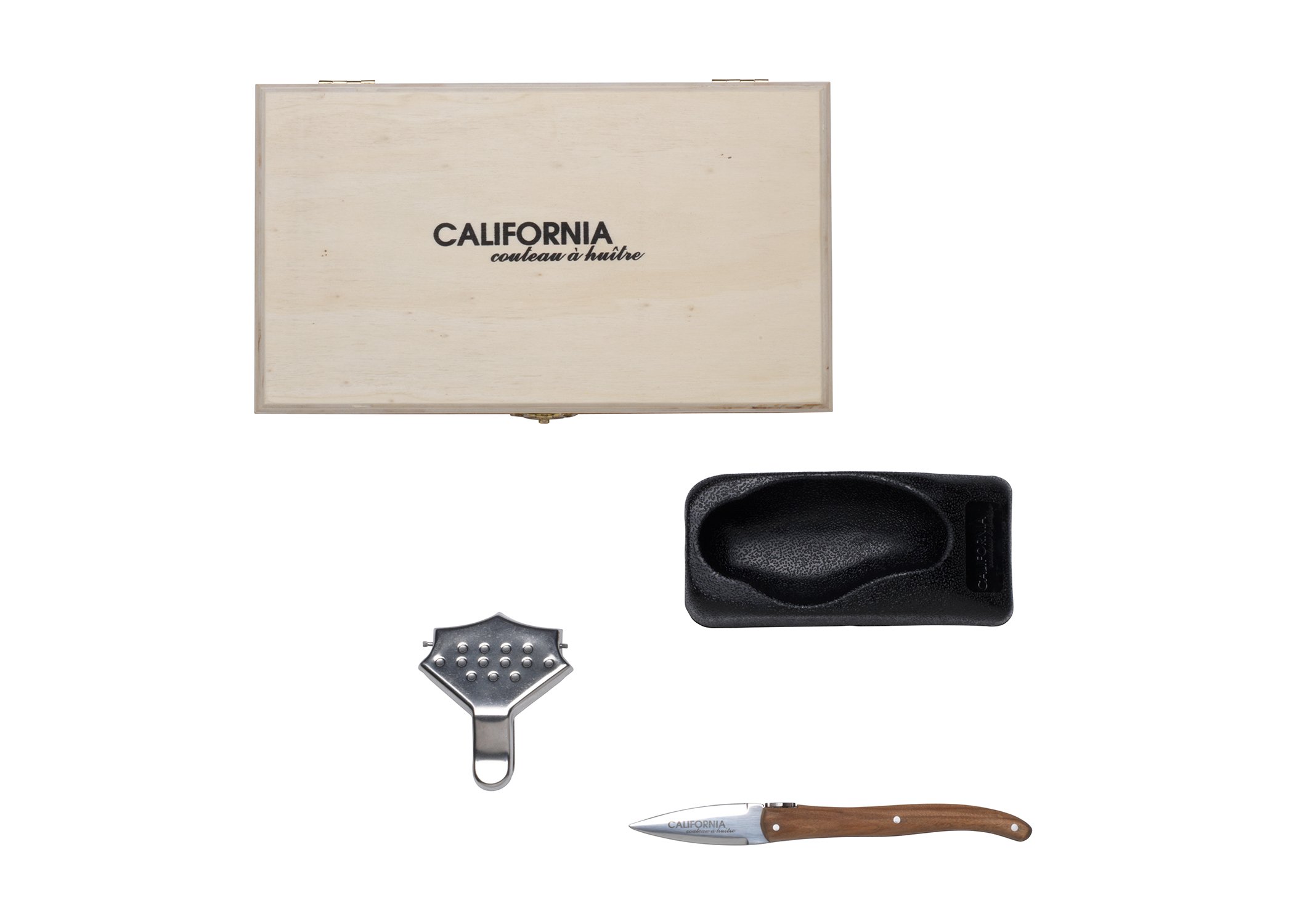 Oyster Knife & Shucker Tool Set in Pinewood Gift Box by California Oyster Co – French Designed Lemon Squeeze, Non-Slip Oyster Holder, and Beechwood Oyster Shucking Knife