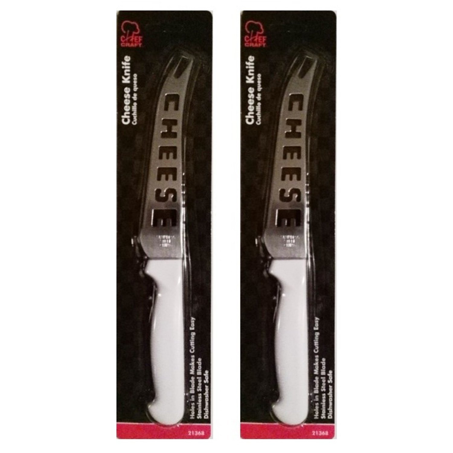 Set of 2 Cheese Knives with White Handles, Classic Fork Tip Stainless Steel Blade