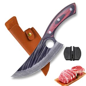 tatakook butcher knife for meat cutting,hand forged viking knife with sheath,caveman knives camping knife for kitchen,meat cleaver boning knife (color 2)