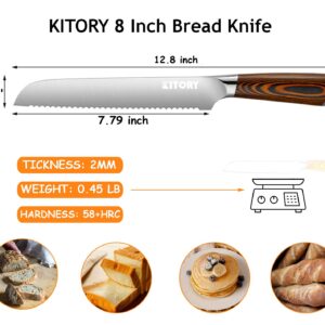 Kitory Bread Knife 8" Serrated Slicing Knife, Ultra Sharp Bread Cutting Knife, Cake Knife Bread Cutter with German High Carbon Stainless Steel Blade&Ergonomic Handle, 2023 Gifts