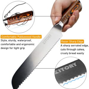 Kitory Bread Knife 8" Serrated Slicing Knife, Ultra Sharp Bread Cutting Knife, Cake Knife Bread Cutter with German High Carbon Stainless Steel Blade&Ergonomic Handle, 2023 Gifts