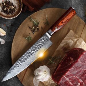 Kimfeng Damascus Chef Knife Handmade 67-Layer Folding Kitchen Knives 8 Inch Professional Chef Knives Japanese VG10 Core Stainless Steel Forging Corrosion Resistance