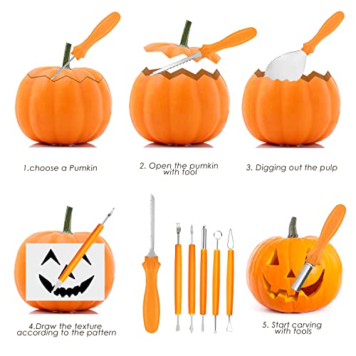 Halloween Pumpkin Carving Kit, 11pcs Professional Stainless Steel Carving Tools for Halloween with Carrying Case & 10 Templates Stencils for Halloween Decoration