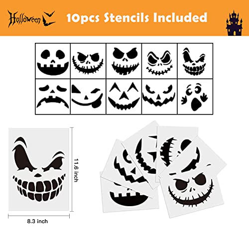 Halloween Pumpkin Carving Kit, 11pcs Professional Stainless Steel Carving Tools for Halloween with Carrying Case & 10 Templates Stencils for Halloween Decoration