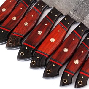 GladiatorsGuild G24RD- Professional Kitchen Knives Custom Made Damascus Steel 8 pcs of Professional Utility Chef Kitchen Knife Set with Chopper/Cleaver Pocket Case Chef Knife Roll Bag G24RD (Red)