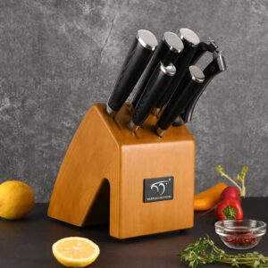 Knife Sets for Kitchen with Block, 7 Pieces Damascus Knife Set, VG10 Steel with Micarta Handle, Chef Knife Set and Kitchen Shear