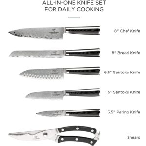 Knife Sets for Kitchen with Block, 7 Pieces Damascus Knife Set, VG10 Steel with Micarta Handle, Chef Knife Set and Kitchen Shear