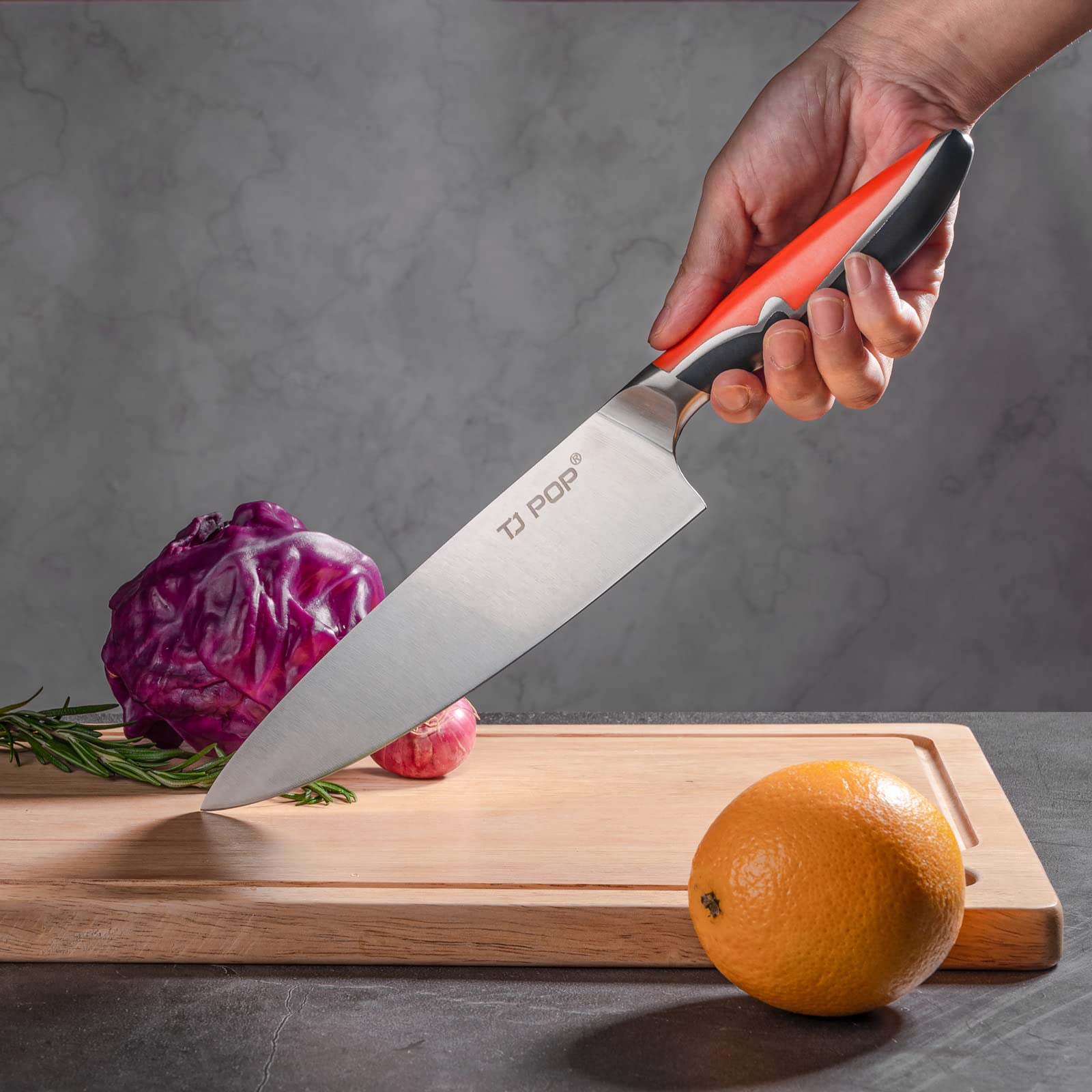 TJ POP Chef Knife 8 Inch, Professional Kitchen Knife, Ultra Sharp Meat Knife, Full-tang Designed, German HC Steel Blade, Comfort Grip Non-slip Handle