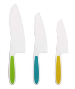 penta angel plastic kitchen knife 3pcs nylon safety cooking baking knives for cutting fruit lettuce salad vegetable cake bread(mixed color)