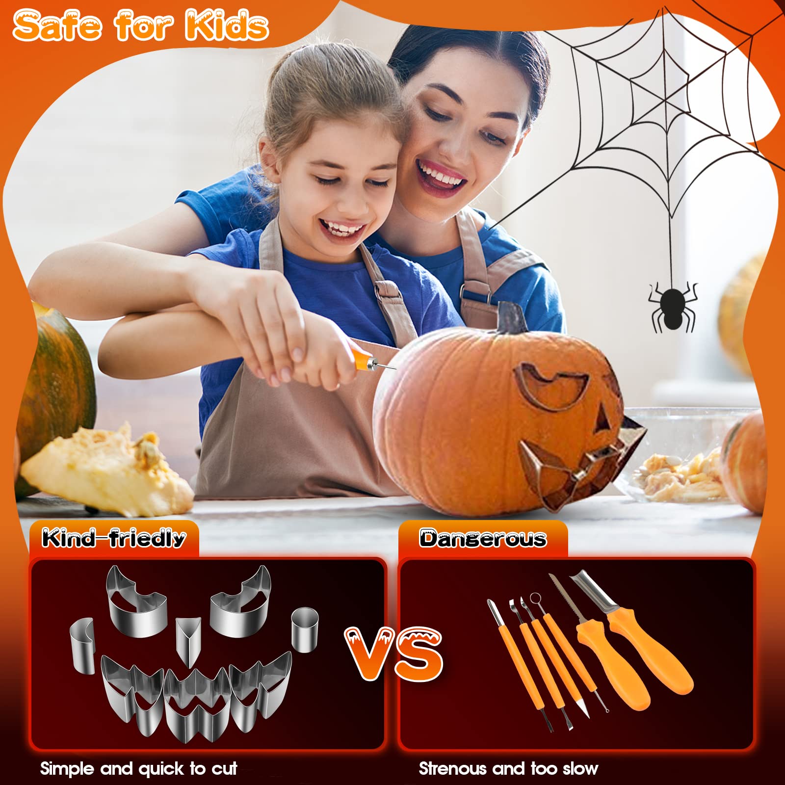 【2022 NEW】 Professional Halloween Pumpkin Carving Kit/Pumpkin Carving Tools/Pumpkin Carving Kit with Stencils for Kids&Adults, Stainless Steel with Hammer for Halloween Decoration Lanterns-12PCS