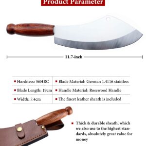 KOPALA Quality Kitchen Knife Razor Sharp Cleaver Knives for Cooking Camping Grill, German Steel Knife with Leather Sheath