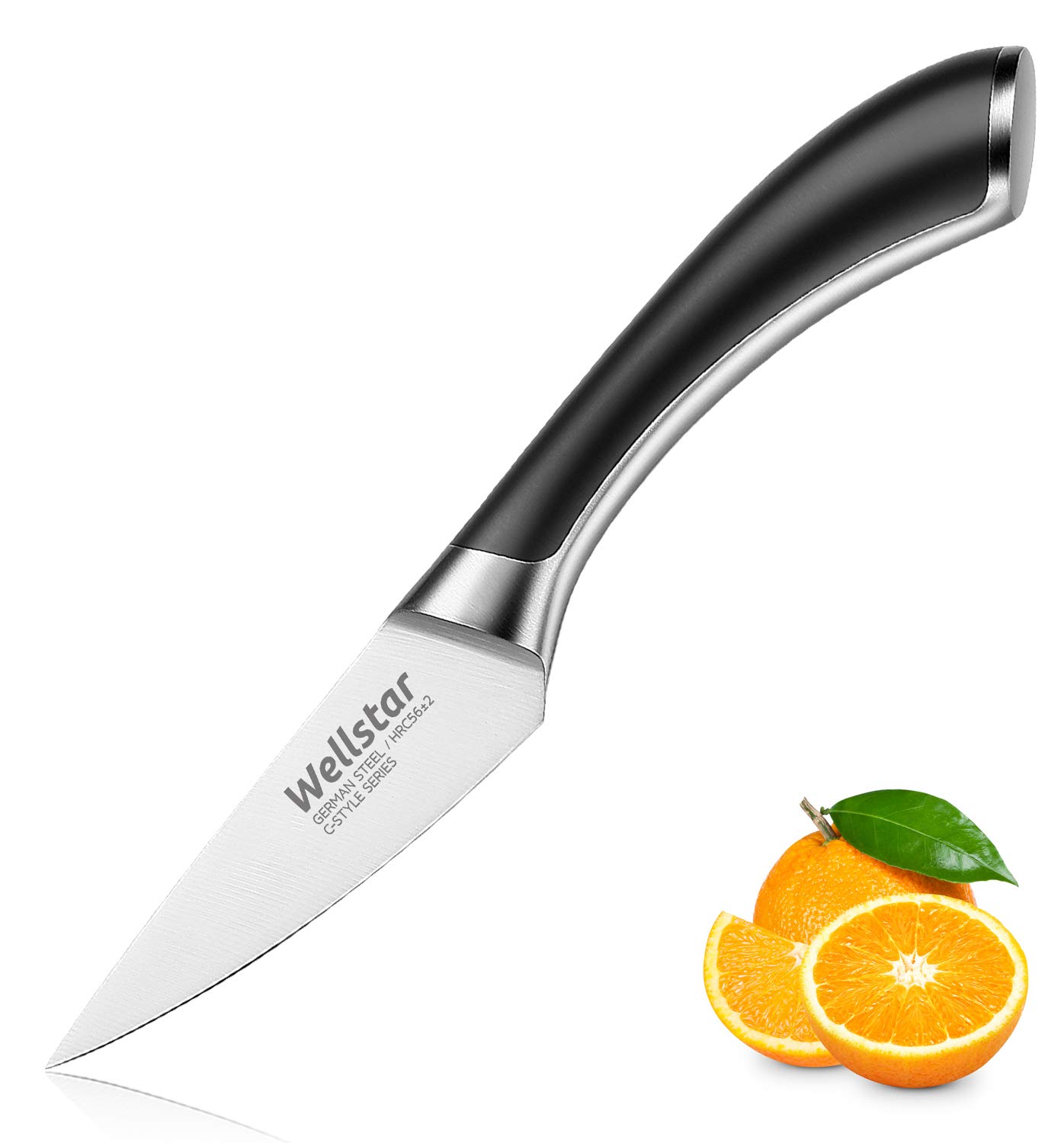 WELLSTAR Paring Knife, 3.5 Inch Fine Edge Fruit Peeling Knife with Super Sharp German Stainless Steel Forged Blade and Full Tang Handle, C-Style Series