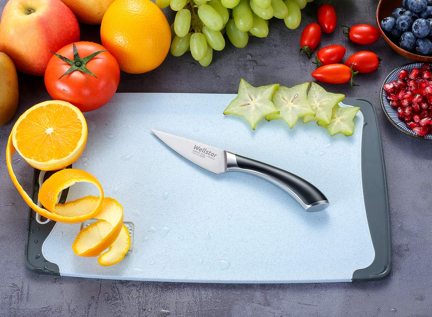 WELLSTAR Paring Knife, 3.5 Inch Fine Edge Fruit Peeling Knife with Super Sharp German Stainless Steel Forged Blade and Full Tang Handle, C-Style Series