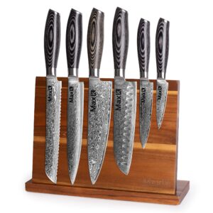 max k magnetic knife block holder without knives - chef knife stand - magnetic knife blocks - acacia wood with solid base, anti-slip, and won't tip over - 10.8" x 3.9" x 8.3"