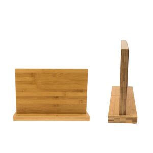 knife block magnetic universal knives holder double side cutlery display natural bamboo knife block enjoy safe & bristle free (12 inch)