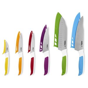 zyliss e920242 comfort 6 piece knife set, multiple sizes, japanese stainless steel, multicolour, 6 x kitchen knives with protection covers, dishwasher safe