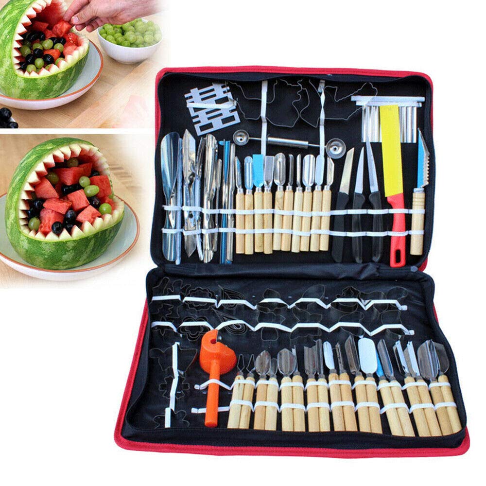 TBVECHI Carving Tools Kit, 80Pcs Professional Kitchen Vegetable Fruit Carving Tools Set Engraving Chef Cutter Kit with Handbag