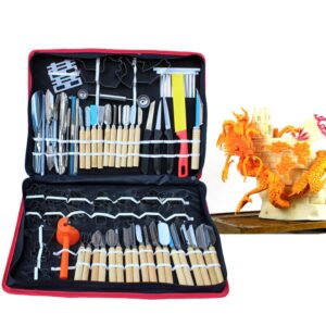 TBVECHI Carving Tools Kit, 80Pcs Professional Kitchen Vegetable Fruit Carving Tools Set Engraving Chef Cutter Kit with Handbag