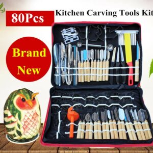 TBVECHI Carving Tools Kit, 80Pcs Professional Kitchen Vegetable Fruit Carving Tools Set Engraving Chef Cutter Kit with Handbag