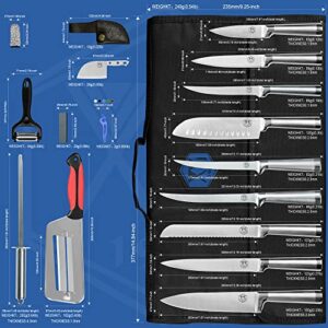 XYJ Authentic Since 1986,9-pieces Professional Japanese Chef Knife Set With Roll Bag,Vegetable Slicer Peeler Stainless Steel Slicing Bread Santoku Knife Kitchen Cutting Cooking Tools Set