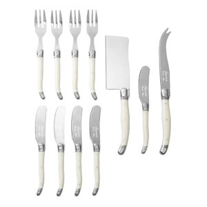 french home laguiole charcuterie serving utensils set of 11 – kit w/fork tipped spear, fork set, butter spreader & more– cheese serving utensils w/faux ivory handles for parties