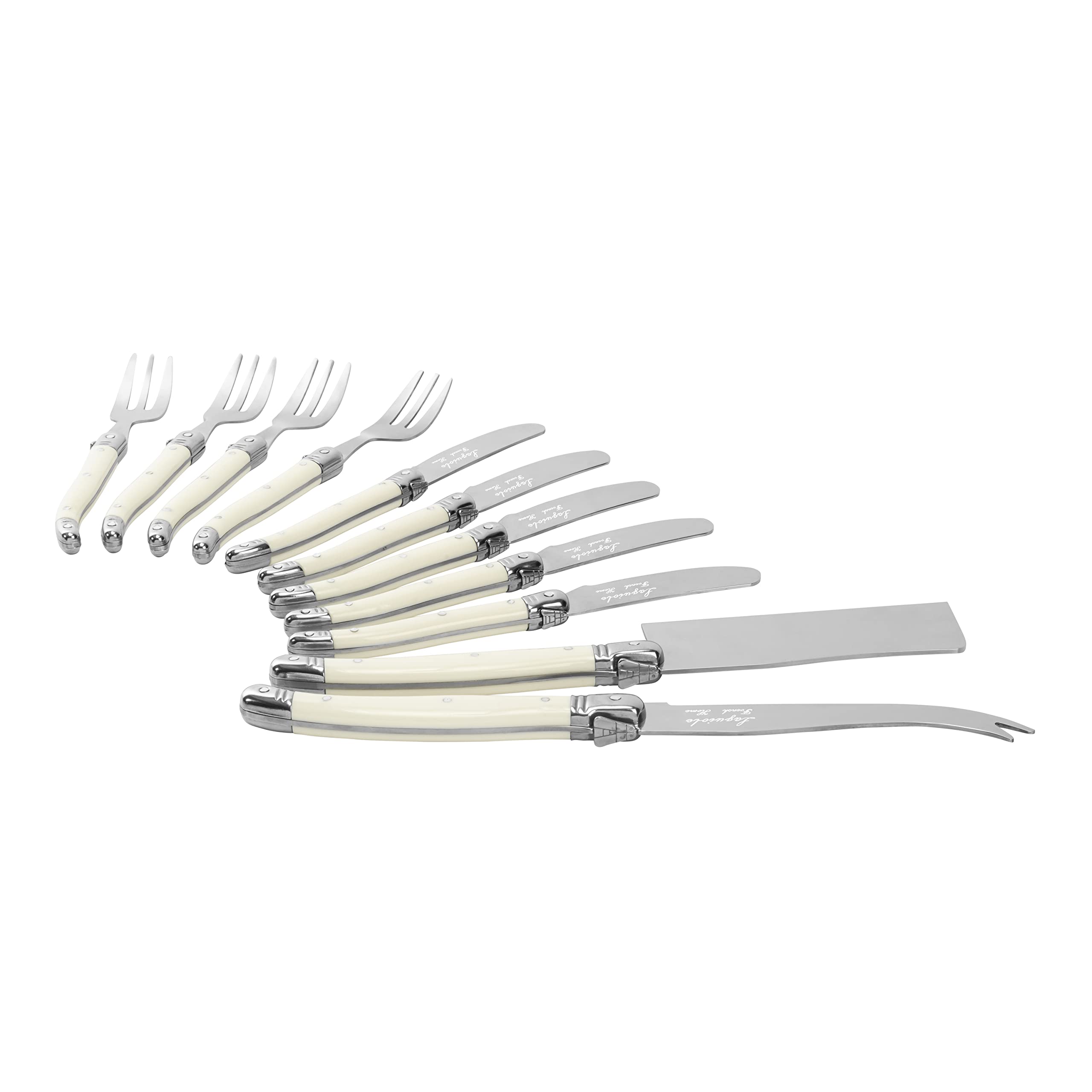 French Home Laguiole Charcuterie Serving Utensils Set of 11 – Kit w/Fork Tipped Spear, Fork Set, Butter Spreader & More– Cheese Serving Utensils w/Faux Ivory Handles for Parties