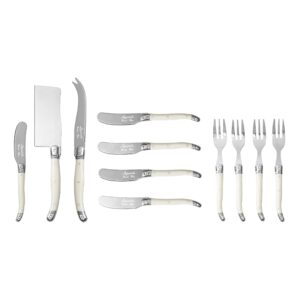 French Home Laguiole Charcuterie Serving Utensils Set of 11 – Kit w/Fork Tipped Spear, Fork Set, Butter Spreader & More– Cheese Serving Utensils w/Faux Ivory Handles for Parties