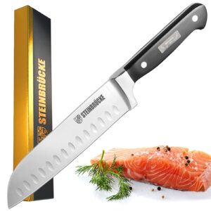 gioventù santoku knife - 7 inch kitchen knife forged from german stainless steel 5cr15mov(hrc58), full tang, razor sharp blade for slicing, dicing&chopping