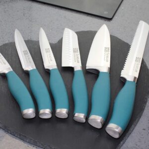 Taylors Eye Witness Syracuse Kitchen Knife 3pce Set - Paring 8cm/3.5”, Chefs 15cm/6” & Cooks All Purpose 13cm/5” Cutting Edge. Ultra Fine, Razor Sharp Blade. Soft Textured Grip Air Force Blue Handle