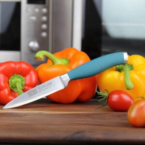 Taylors Eye Witness Syracuse Kitchen Knife 3pce Set - Paring 8cm/3.5”, Chefs 15cm/6” & Cooks All Purpose 13cm/5” Cutting Edge. Ultra Fine, Razor Sharp Blade. Soft Textured Grip Air Force Blue Handle