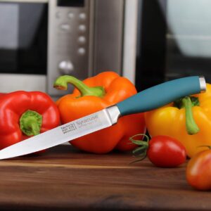 Taylors Eye Witness Syracuse Kitchen Knife 3pce Set - Paring 8cm/3.5”, Chefs 15cm/6” & Cooks All Purpose 13cm/5” Cutting Edge. Ultra Fine, Razor Sharp Blade. Soft Textured Grip Air Force Blue Handle