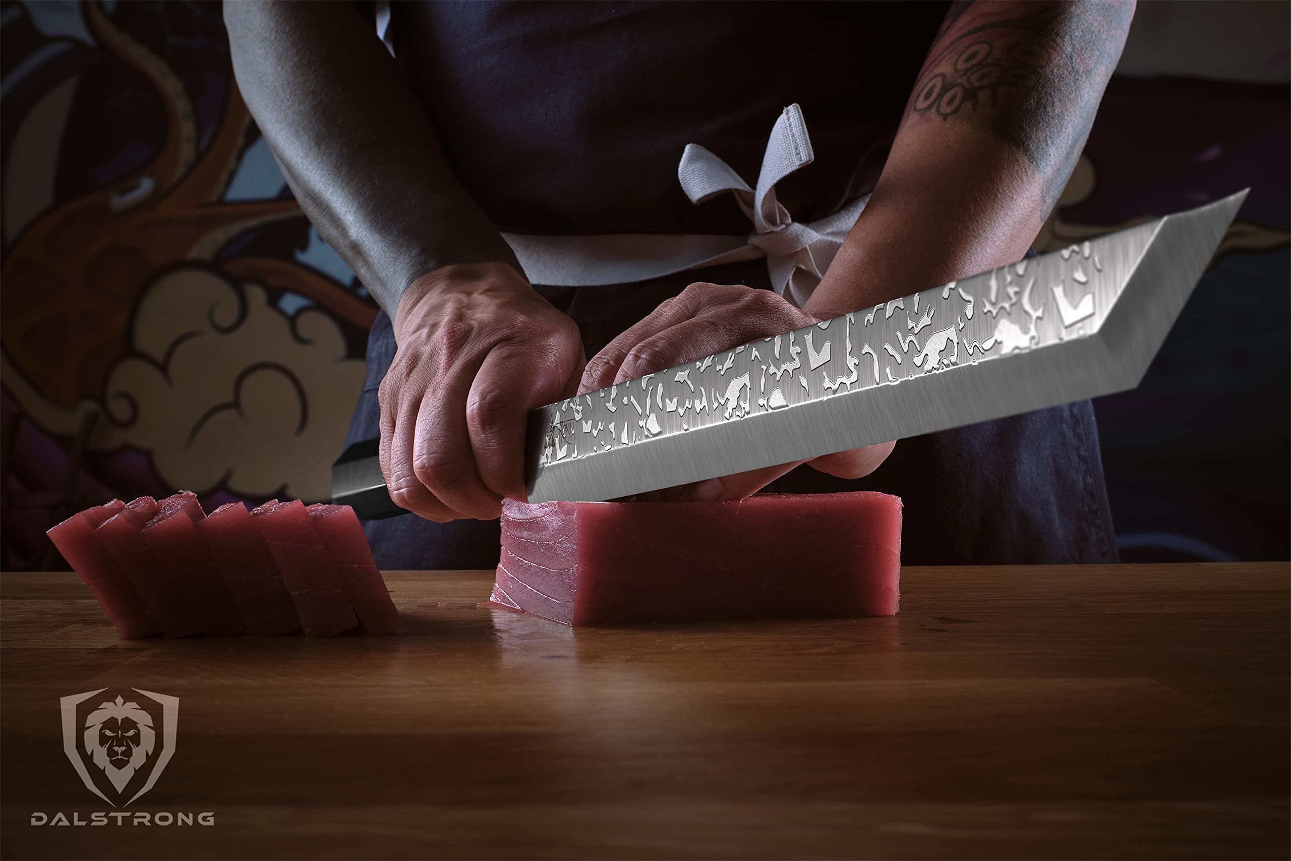 Dalstrong Slicing Tuna Knife - 17 inch Single Bevel Blade - RONIN Series - Japanese AUS-10V Damascus Kitchen Knife - Razor Sharp - Slicer - Red Rosewood Handle - w/Sheath