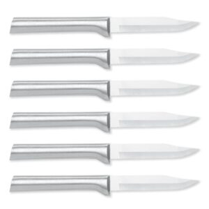 rada cutlery everyday paring knife stainless steel blade with aluminum made in usa, 6-3/4 inches, silver handle, 6 pack