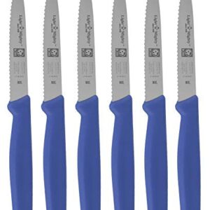 Paring Knives Set – Serrated Paring Knife Set of 6 Blue – Stainless Steel Kitchen Paring Knives – Small Kitchen Knives for Slicing, Dicing, Chopping, Meal Prep – 4-inch Blade Sharp Paring Knives