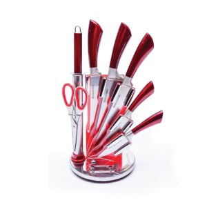 müller koch mk-2804 - 8 pcs knife set with acrylic block stand (red)