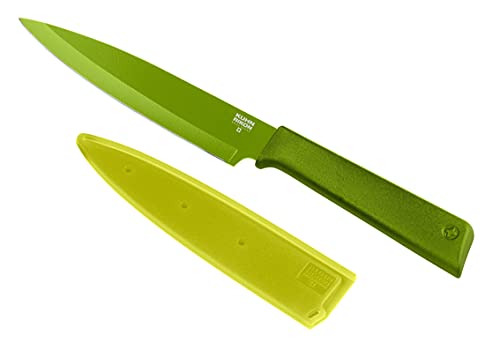 KUHN RIKON Colori+ Non-Stick Utility Knife with Safety Sheath, 23 cm, Green