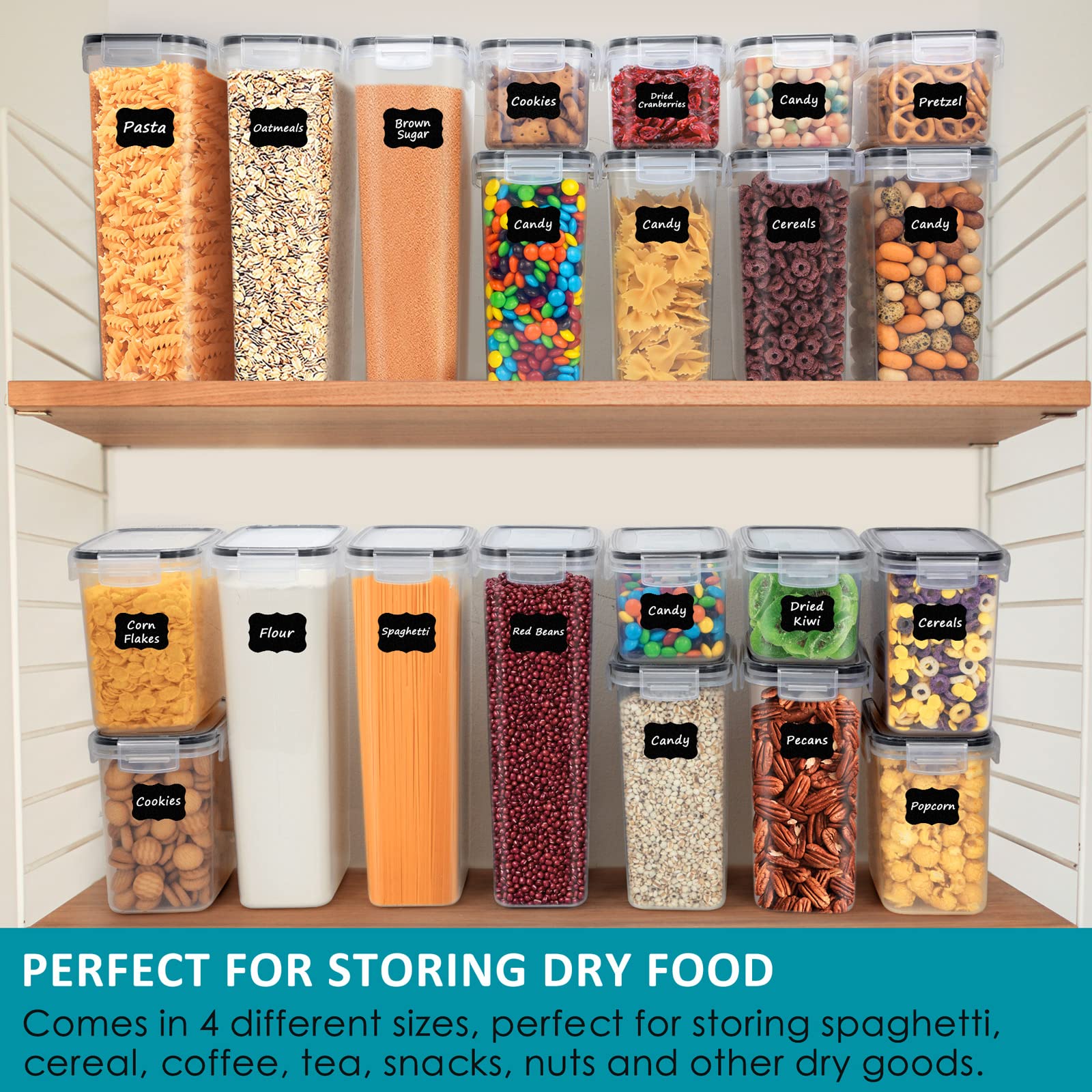 HOSHANHO 24 Pack Airtight Food Storage Containers Set for Kitchen Pantry Organization and Storage, BPA-Free Plastic Dry Food Storage Containers with Lids Ideal for Cereal, Pasta and Oats