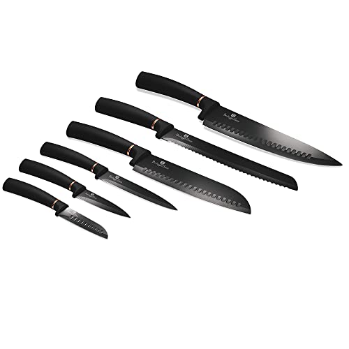 Berlinger Haus Kitchen Knife Set with Block, 6 Piece Knives Set for Kitchen, Elegant Cooking Knives with Ergonomic Soft-Touch Handle, Sharp Cutting Stainless Steel Chef Knife Set with Acrylic Stand