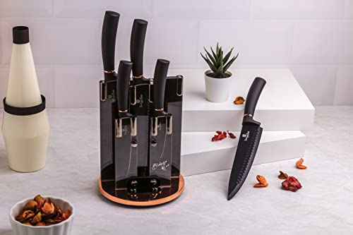 Berlinger Haus Kitchen Knife Set with Block, 6 Piece Knives Set for Kitchen, Elegant Cooking Knives with Ergonomic Soft-Touch Handle, Sharp Cutting Stainless Steel Chef Knife Set with Acrylic Stand