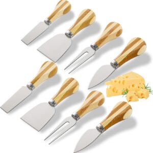 zoofox 8 pieces cheese knives, mini stainless steel knives with bamboo handle for charcuterie board, kitchen knives for sandwiches, cheese slicer and butter cutter