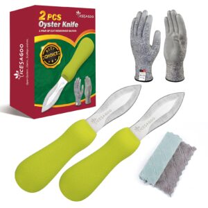 icesagoo oyster shucking knife and glove kit - clam and oyster knife shucker set with stainless steel seafood opener tool(2knifes+1glove+1cloth)
