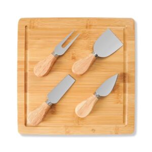 yibidys bamboo cheese board set,charcuterie board set with 4 knives, cheese board and knife set with slide-out drawer,house average