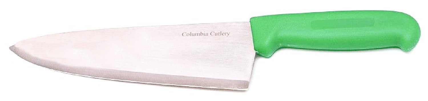Columbia Cutlery 8 in. Commercial Chef Cook Knife - Green Fibrox Handle - Razor Sharp and Dishwasher Friendly (8 in. Green Chef)