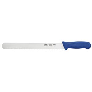 winco kwp-121u stäl stamped cutlery wavy-edge slicer bread knife 12" stainless steel blade, blue plastic handle