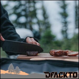 DFACKTO Interceptor 6.5 Inch Santoku Knife for Camping and Outdoor Kitchen, Stonewashed High Carbon Stainless Steel Black Knife, Full Tang Tactical G10 Handle, BBQ Utensil Cutlery