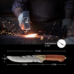 Hand Forged Kitchen Knife with Ultra-Sharp German Steel Blade - 5.51-inch Blade Fillet Knife with Wooden Handle – Premium Skinning Knife for Outdoors, BBQ, Camping