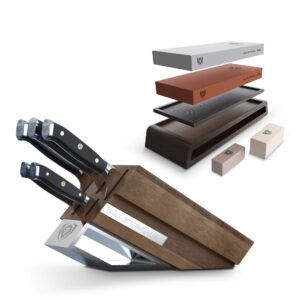 the shogun series x 5-piece knife block set bundled with the dalstrong premium whetstone kit - #1000/#6000 grit with stand